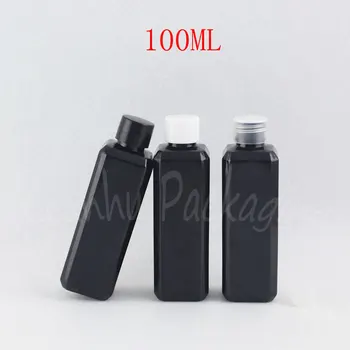 100 ml Black četvrtasta plastična bočica, 100 ccm Prazan Kozmetički spremnik, Boca za pakiranje šampon / losion za putovanja (50 kom./ lot)