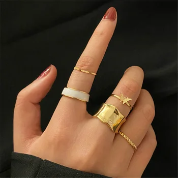 2021 Nakit Personalizirane Bijeli Rub Leptir Prsten Metalni Ujedinjeno Prsten Set od 5 komada sa Moderan Prekrasan Prsten