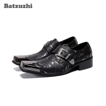 Batzuzhi Zapatos Hombre/ Kožne muške modeliranje cipele; berba dizajnerske cipele s metalnim vrhom; Chaussure Homme; luksuzne muške službene večernje cipele